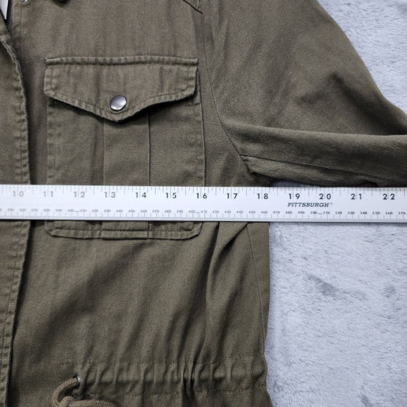 BP Jacket Women S Green Utility Drawstring Waist Long Sleeve Cotton Button Front - Picture 9 of 13
